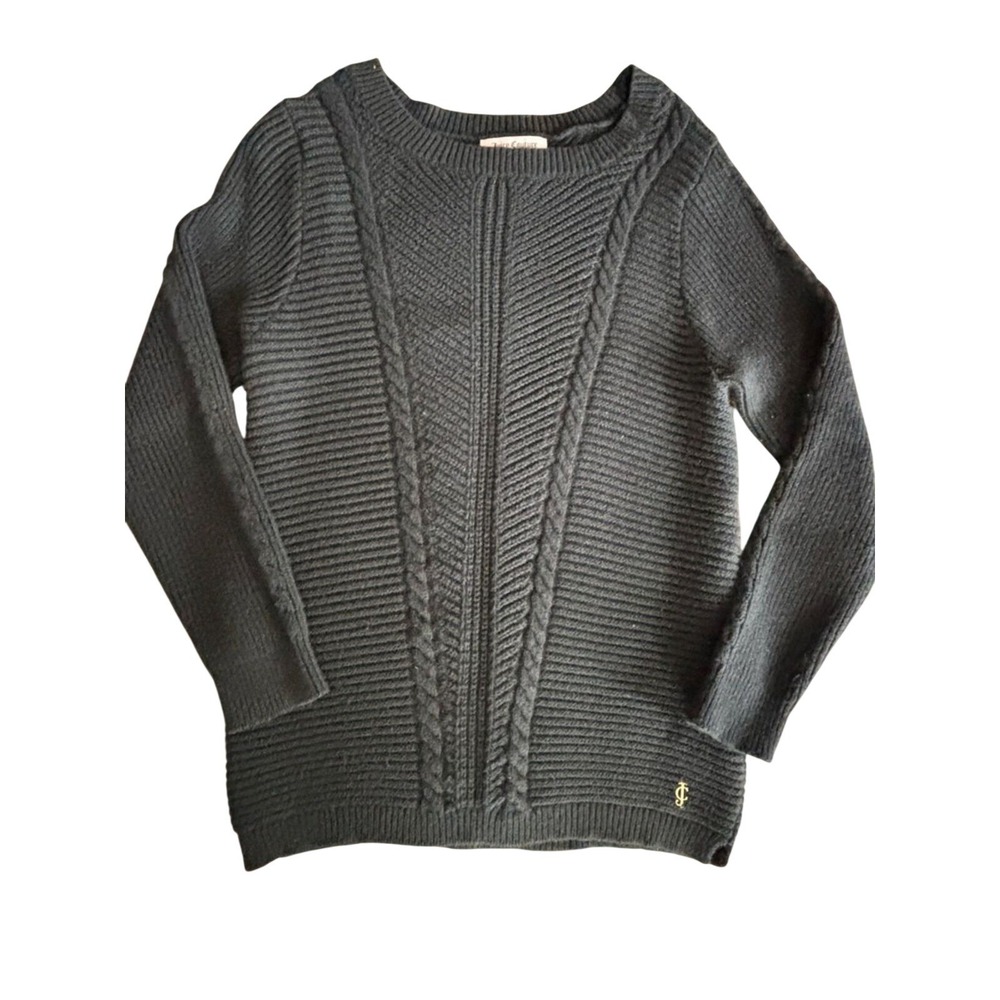 Juicy Couture Black Cable Knit Crewneck Sweater Gold Logo size XLARGE